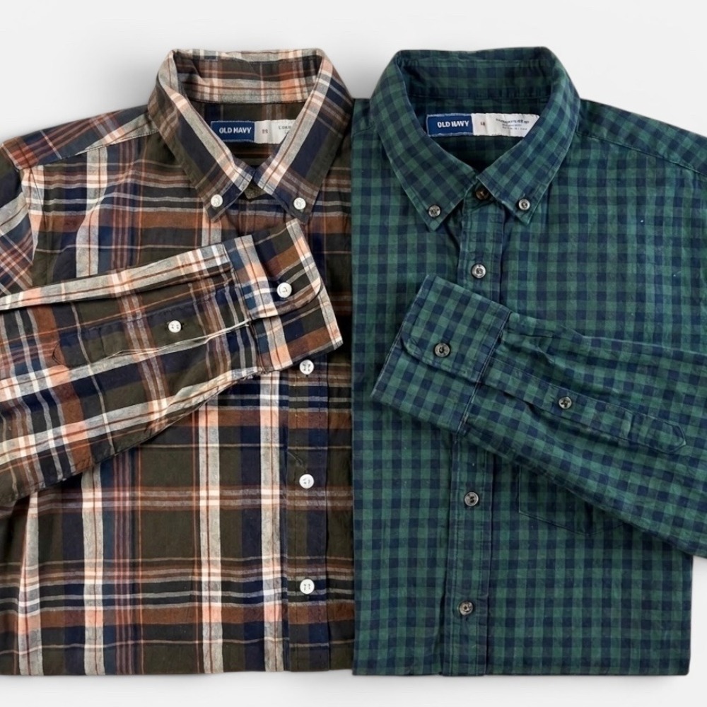 Old Navy‎ Button Down Shirt Mens Medium Built-In Flex Everyday Shirt Lot of 2